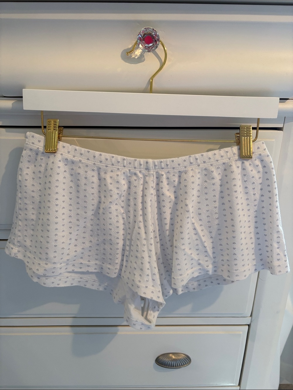 Brandy Melville White Micro-Heart Sleep Shorts